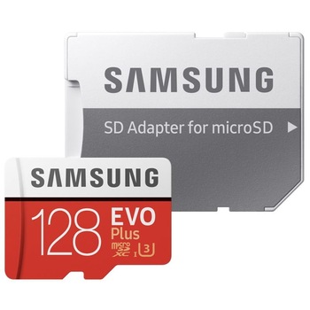 Card de memorie Samsung microSDXC Evo Plus, 128 GB, Clasa 10 + Adaptor Micro SD Card de memorie Samsung microSDXC Evo Plus, 128 GB, Clasa 10 + Adaptor Micro SD