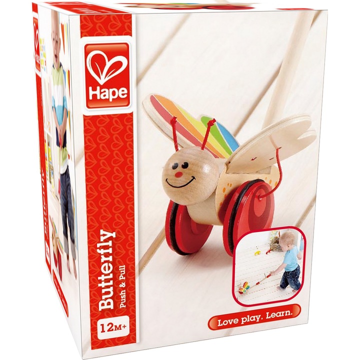 Дървена играчка за бутане Hape - Пеперуда
