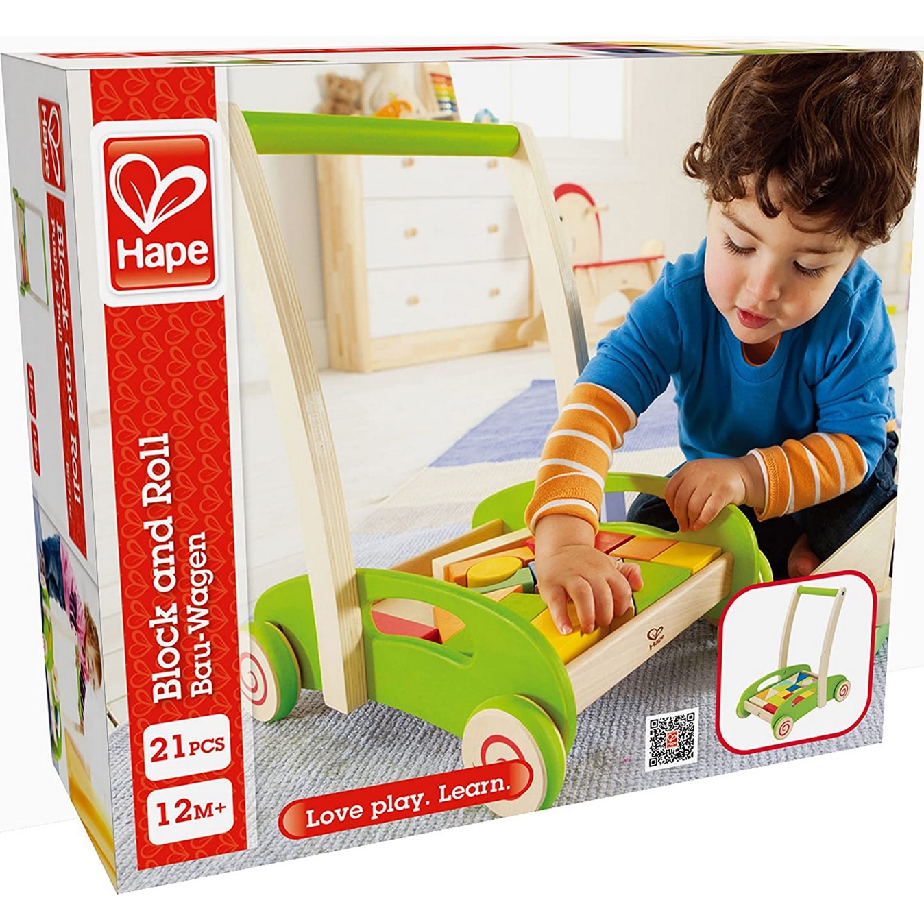 Antepremergator din lemn Hape - Block and roll, 21 piese