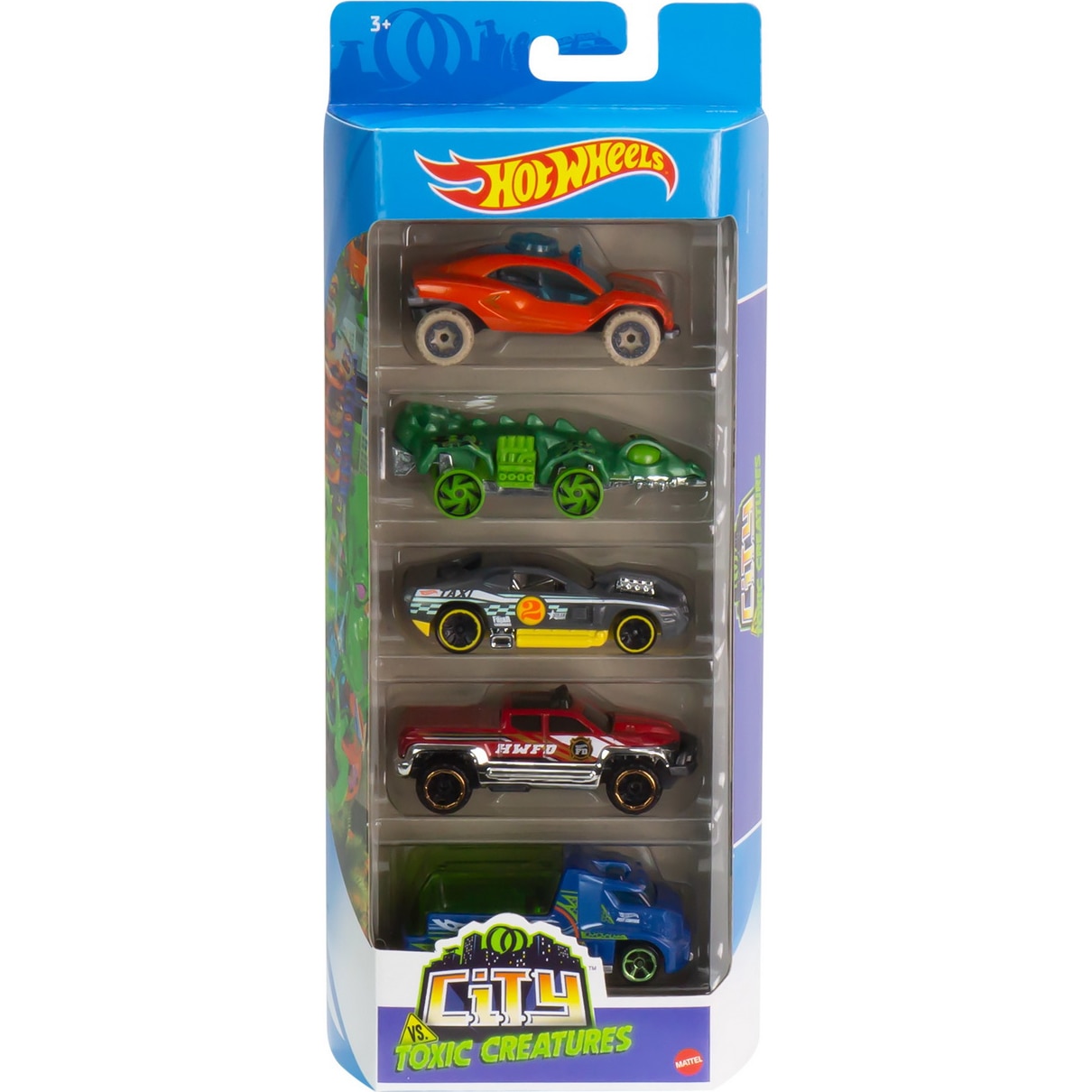 Set 5 masinute Hot Wheels, City vs. Toxic Creatures, 1:64
