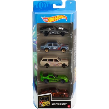 Set 5 masinute Hot Wheels, Night Burnerz, 1:64 Set 5 masinute Hot Wheels, Night Burnerz, 1:64