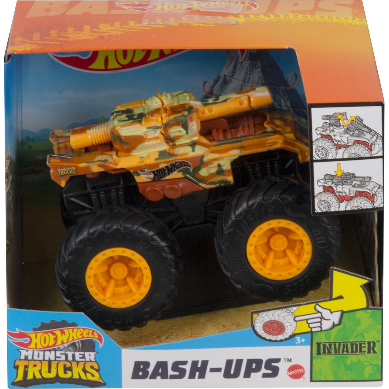 Masinuta Hot Wheels Monster Trucks - Bash-ups, Invader, 1:43