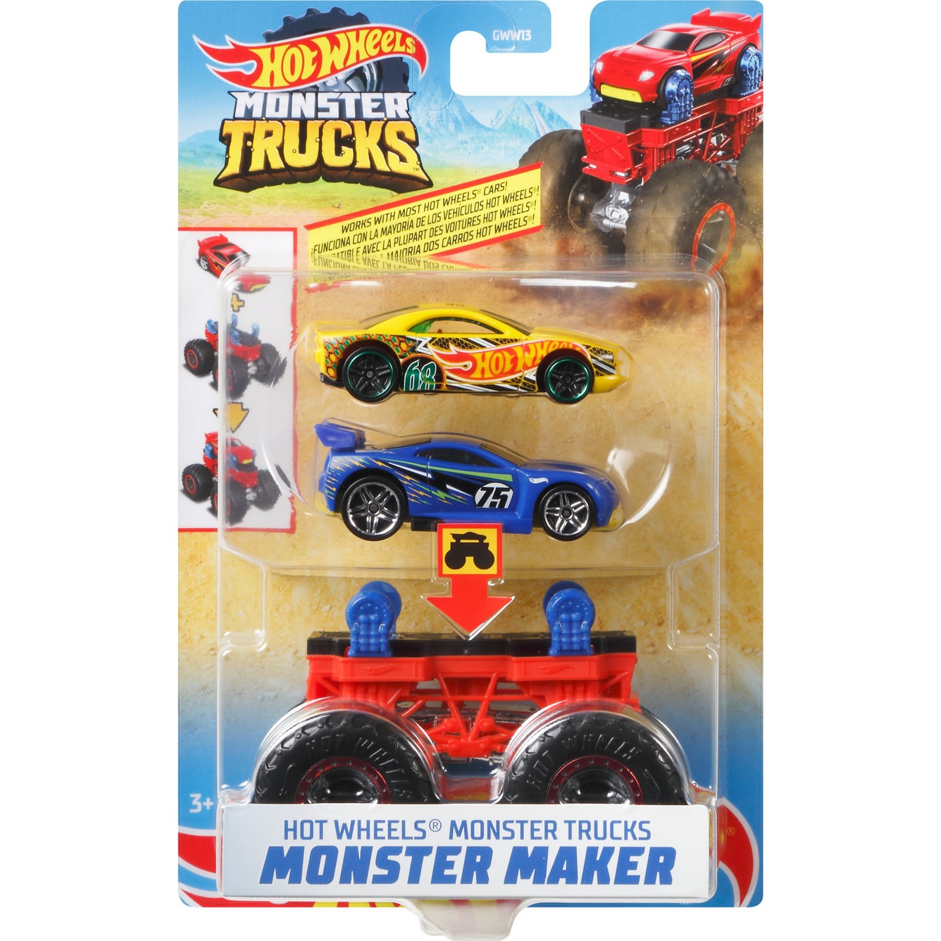 Set 2 masinute Hot Wheels Monster Trucks - Monster Maker, galben si albastru