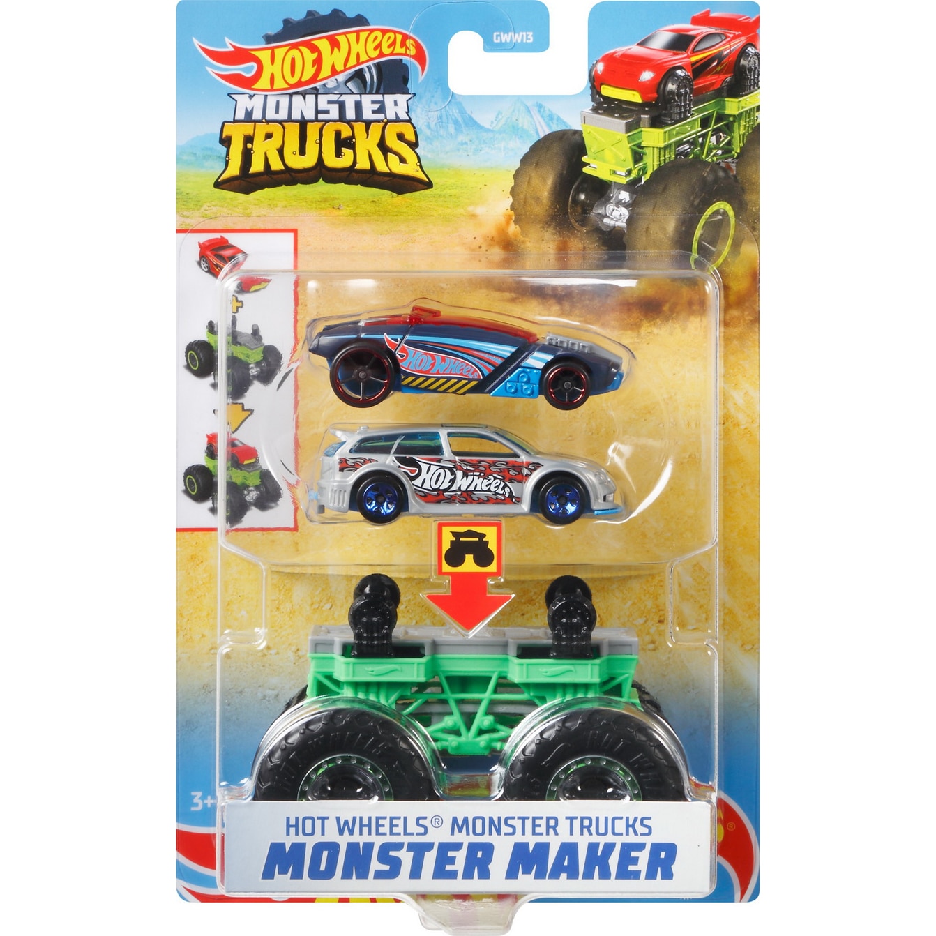 Set 2 masinute Hot Wheels Monster Trucks - Monster Maker, gri si albastru