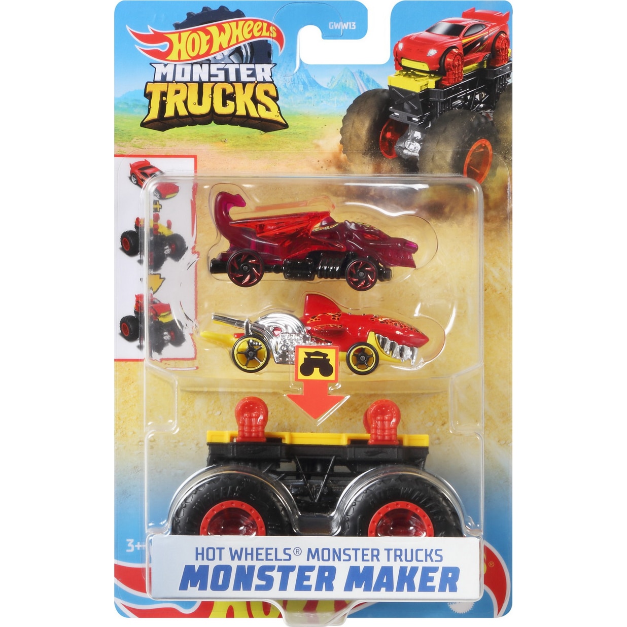 Set 2 masinute Hot Wheels Monster Trucks - Monster Maker, rosu