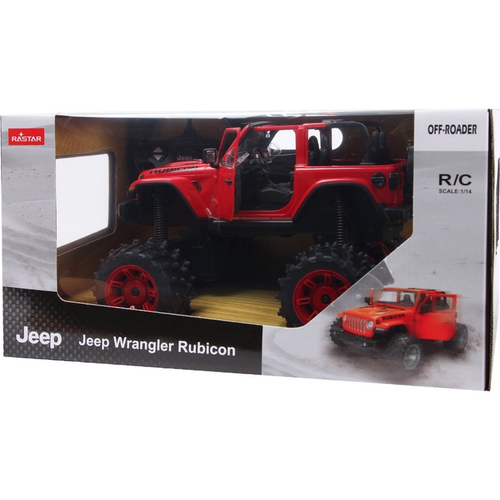 Количка Rastar RC - Jeep Wrangler Rubicon, Червен, 1:14