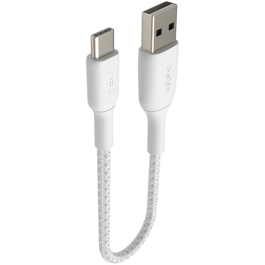 Cablu de date Belkin Boost Charge Braided, USB/USB-C, 15 cm, Alb