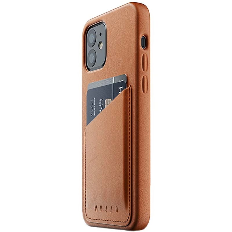 Husa Mujjo, Tip portofeli, Compatibil Phone 12/12 Pro, Piele, Maro
