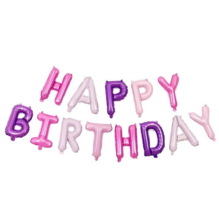Комплект фолиеви балони, Честит рожден ден, розово/лилаво, 40 см, време е за парти