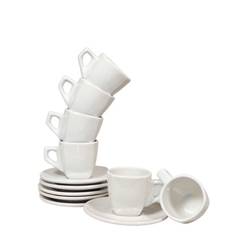 Set 6 cesti cu farfurie pentru expresso, Cesiro, 80 ml, Alb Arctic Set 6 cesti cu farfurie pentru expresso, Cesiro, 80 ml, Alb Arctic