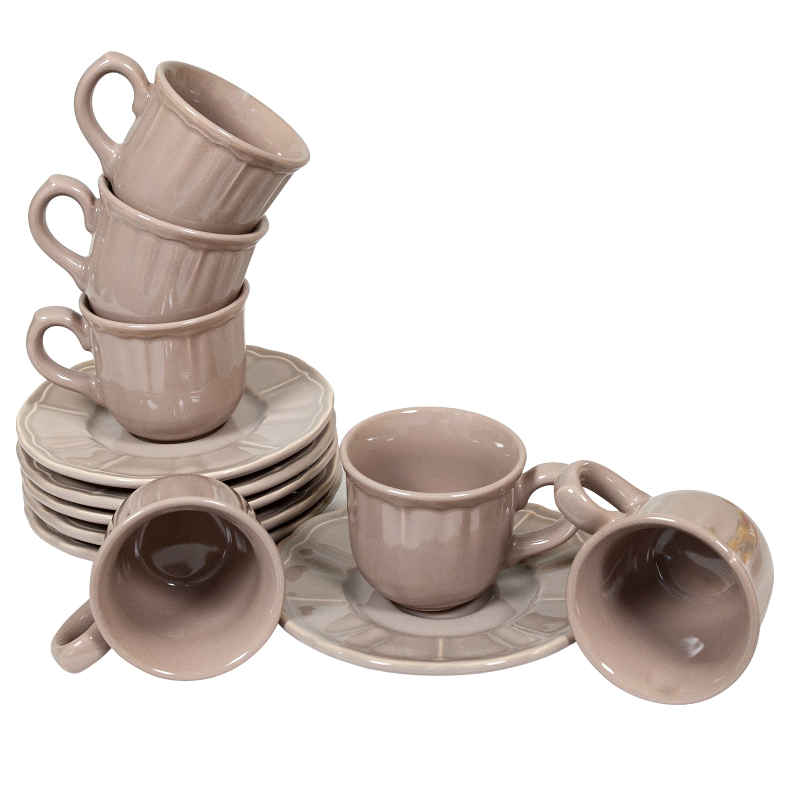 Set 6 cesti cu farfurie pentru expresso, Cesiro, 80 ml, Maro Luminos