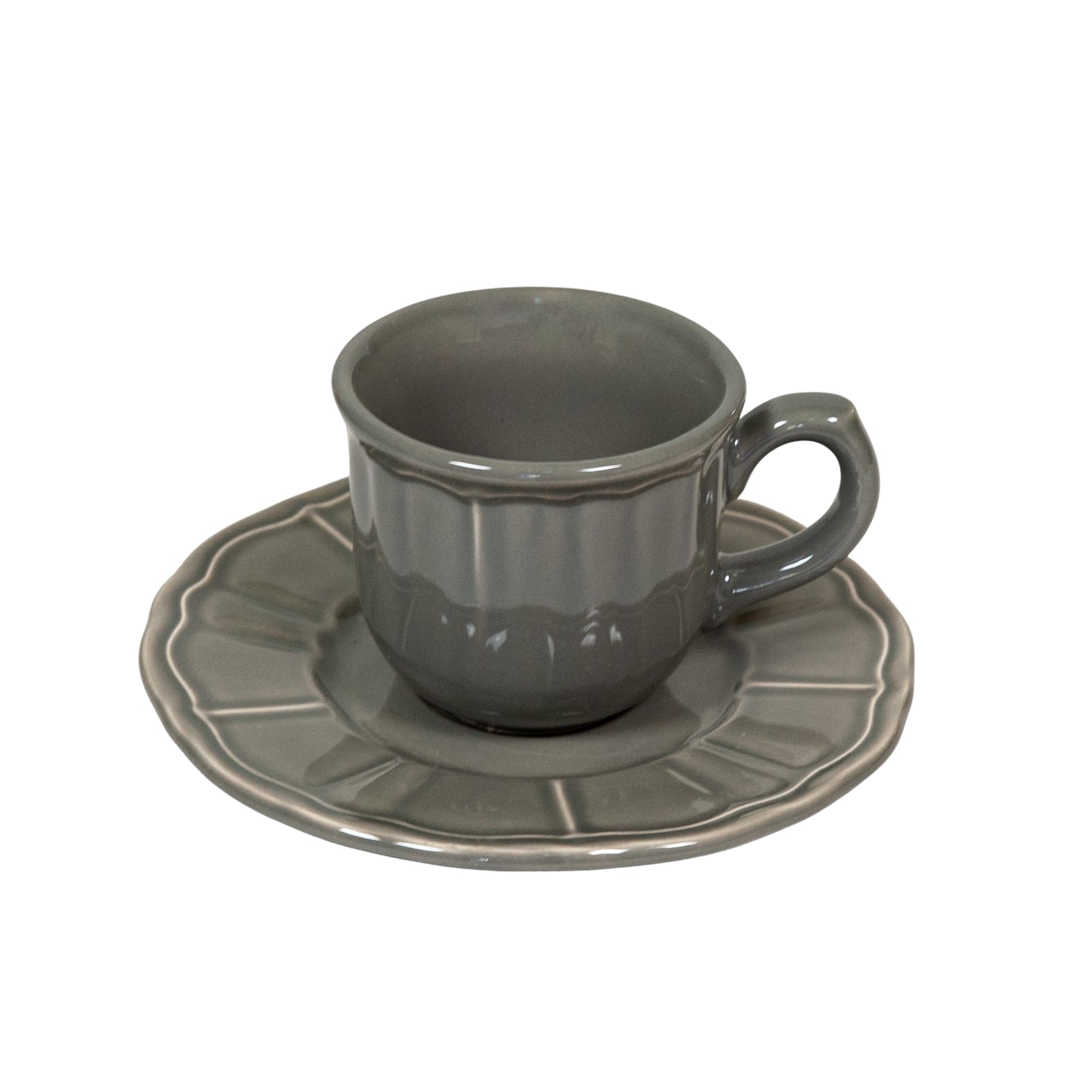 Set 6 cesti cu farfurie pentru expresso, Cesiro, 80 ml, Gri Metal