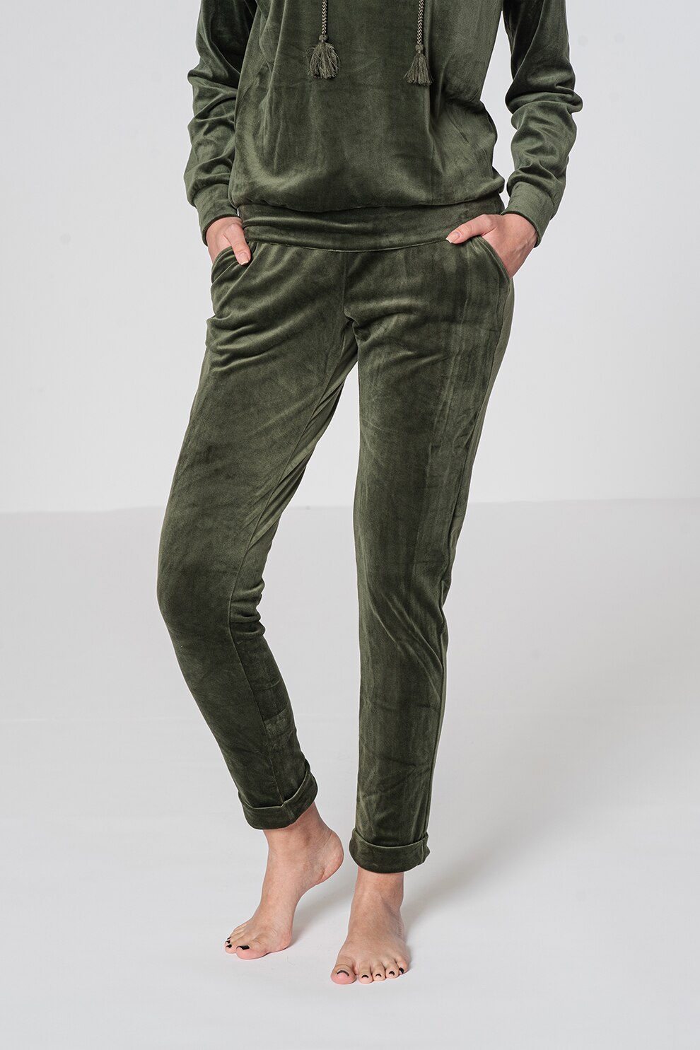 Hunkemoller, Pantaloni de casa cu aspect catifelat, Verde