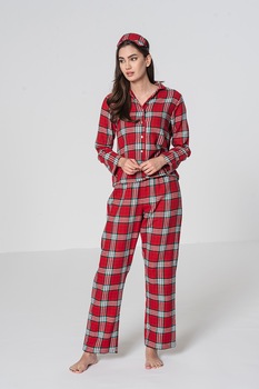 Hunkemoller, Pijama de bumbac in carouri, Rosu/Verde/Alb, XL Hunkemoller, Pijama de bumbac in carouri, Rosu/Verde/Alb, XL