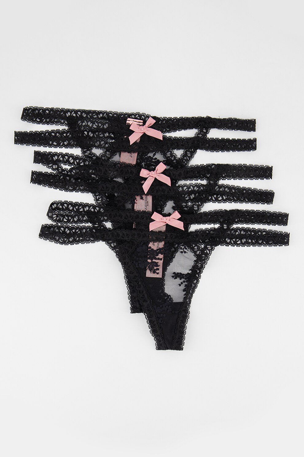 Hunkemoller, Set de chiloti tanga din dantele Irina, Negru/Roz