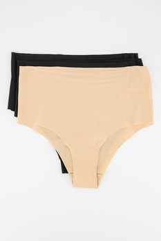 Hunkemoller, Set de chiloti fara cusaturi, cu talie inalta - 2 perechi, Negru/Crem Hunkemoller, Set de chiloti fara cusaturi, cu talie inalta - 2 perechi, Negru/Crem