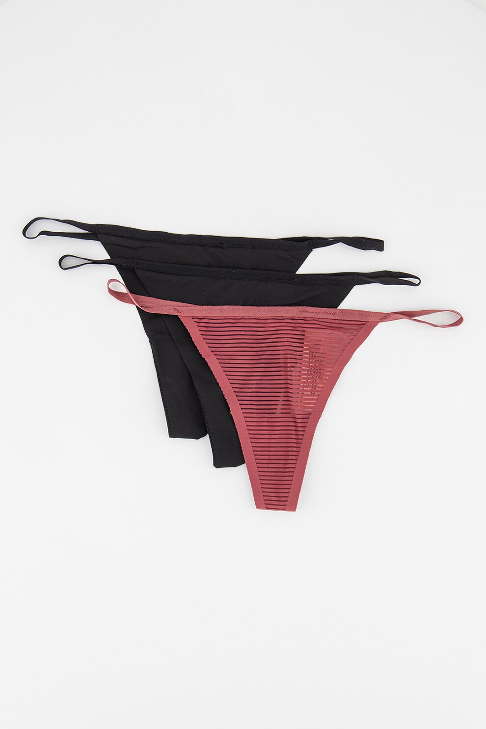 Hunkemoller, Set de chiloti tanga - 3 perechi, Negru/Rosu stins