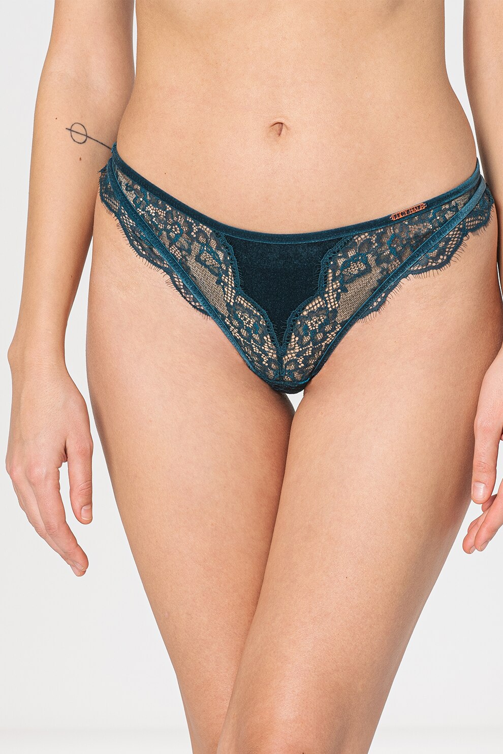 Hunkemoller, Chiloti tanga cu insertii din dantela, Verde persan