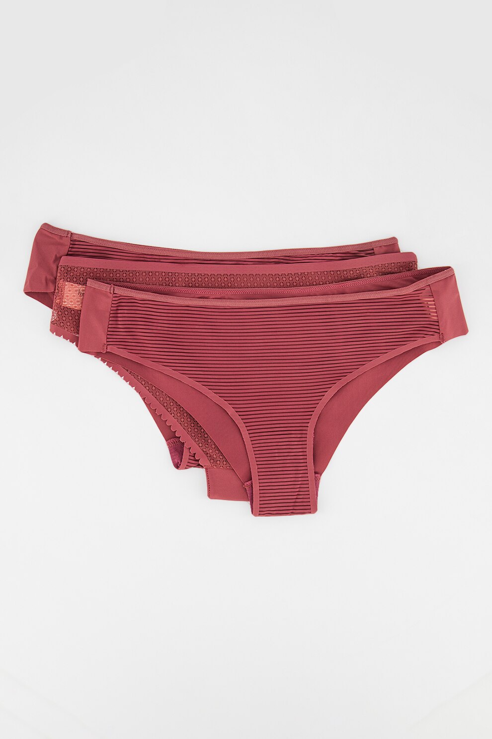 Hunkemoller, Set de chiloti cu talie joasa - 3 perechi, Rosu stins