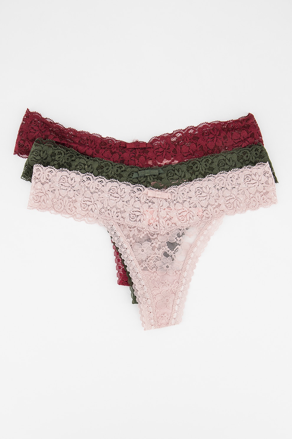 Hunkemoller, Set de chiloti tanga - 3 perechi, Rosu Bordeaux/Roz/Verde