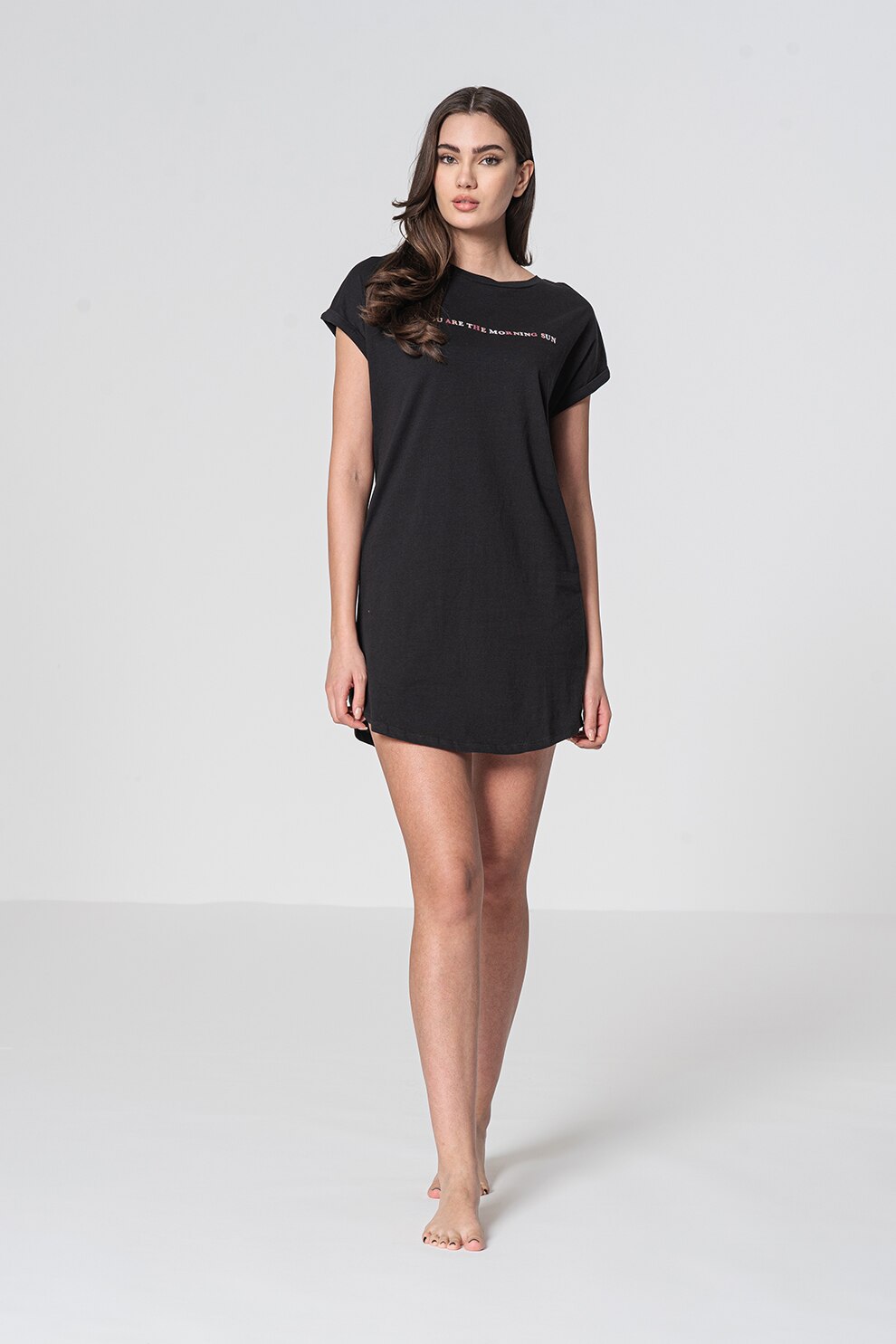 Hunkemoller, Camasa de noapte cu imprimeu text, Negru