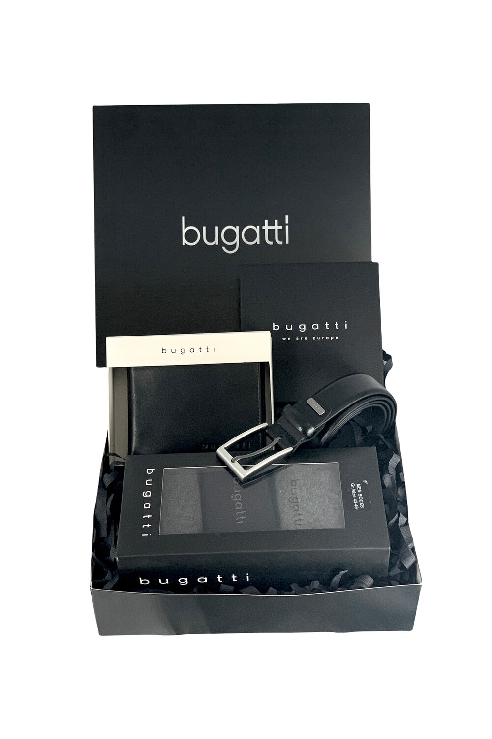 Set cadou barbati, Bugatti, 411339302, portofel, curea, sosete, negru