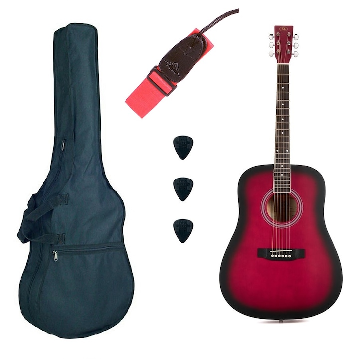 SX SD104RDS Basic1 Akusztikus gitár szett, piros matt