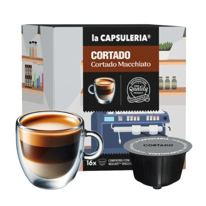 Capsule Cafea Cortado Macchiato La Capsuleria, 16 capsule, compatibile cu Dolce Gusto