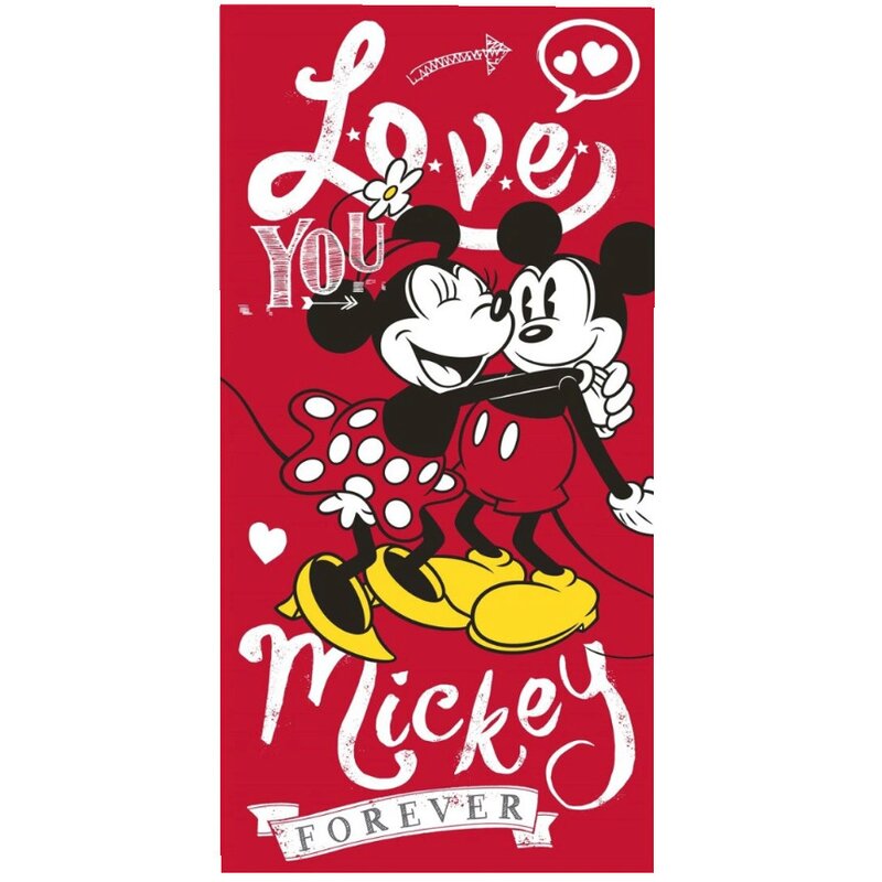 Prosop de plaja bumbac, Love you Mickey, rosu, 140x70 cm