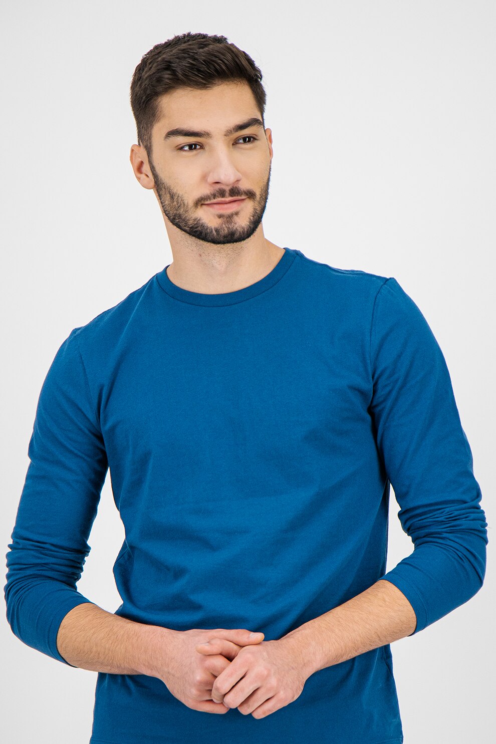 GAP, Bluza de bumbac cu decolteu la baza gatului, Albastru petrol