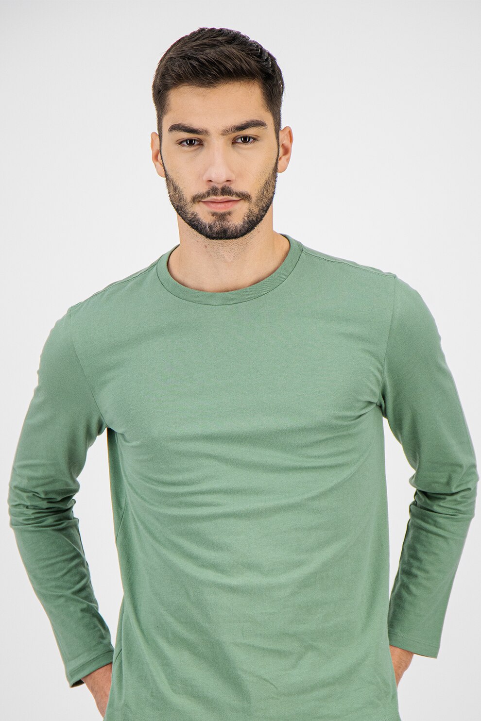GAP, Bluza de bumbac cu decolteu la baza gatului, Verde feriga