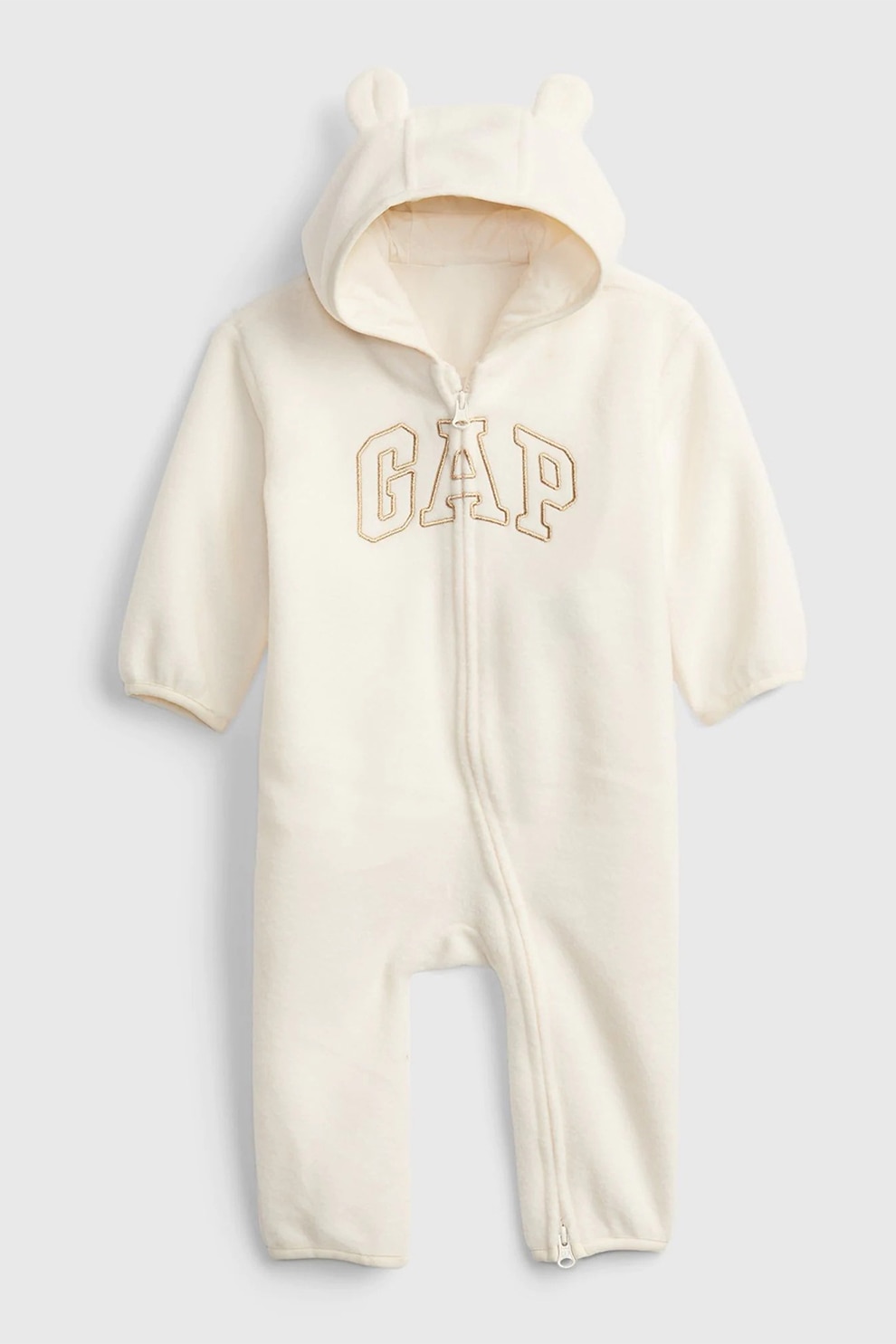 GAP, Salopeta lunga cu gluga si broderie logo, Crem, 50 CM