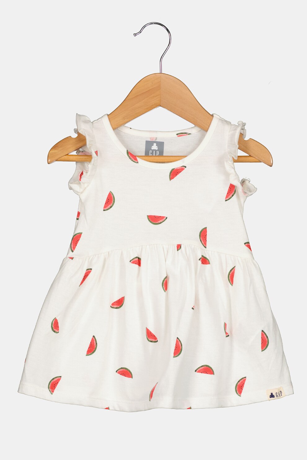 GAP, Top de bumbac cu model si fronseuri, Alb/Rosu