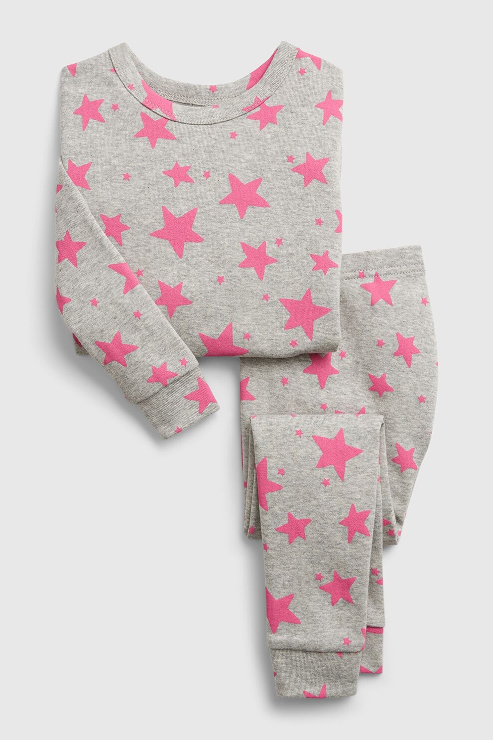 GAP, Pijama de bumbac organic cu imprimeu, Gri/Roz