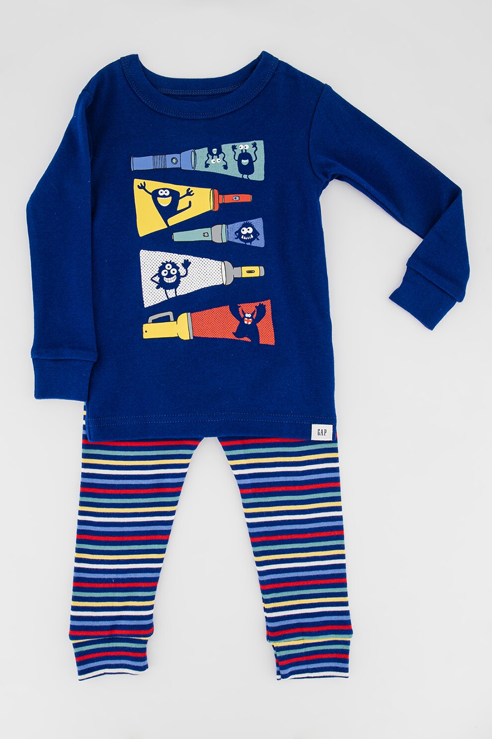 GAP, Pijama de bumbac organic cu imprimeu grafic, Bleumarin/Rosu/Verde