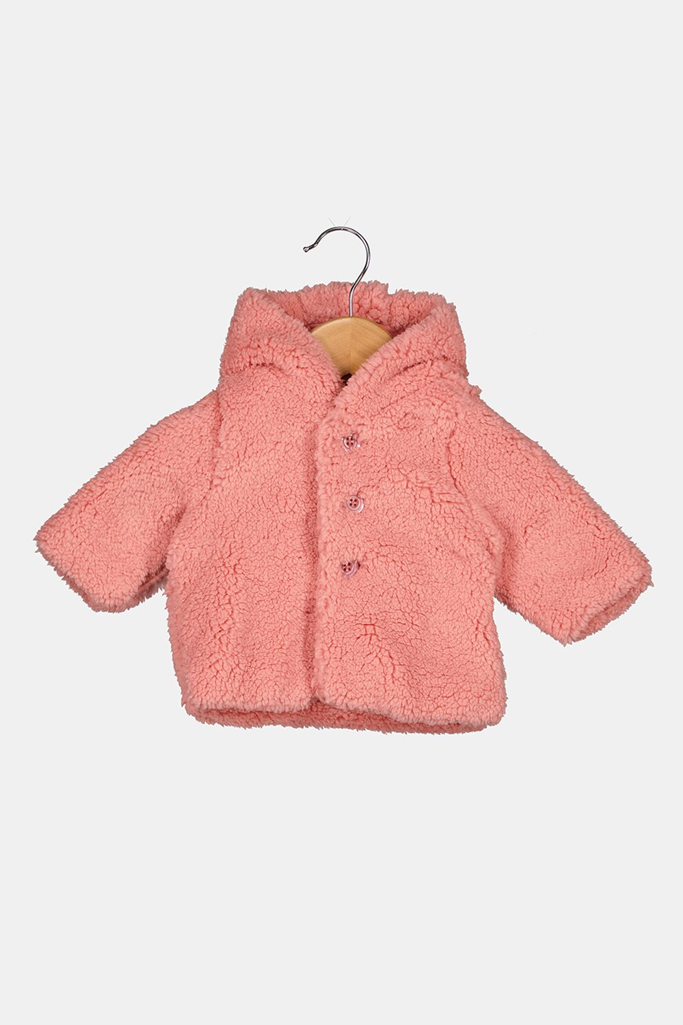 GAP, Palton din material teddy cu nasturi si model cu urechi, Roz