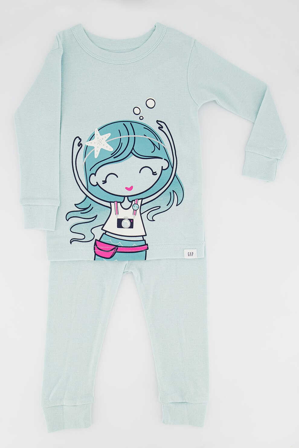 GAP, Pijama de bumbac organic cu imprimeu, Verde menta