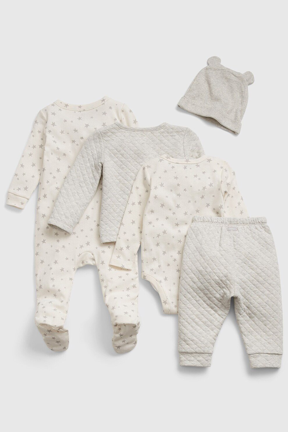 GAP, Set de imbracaminte din amestec de bumbac -5 piese, gri melange, alb fildes