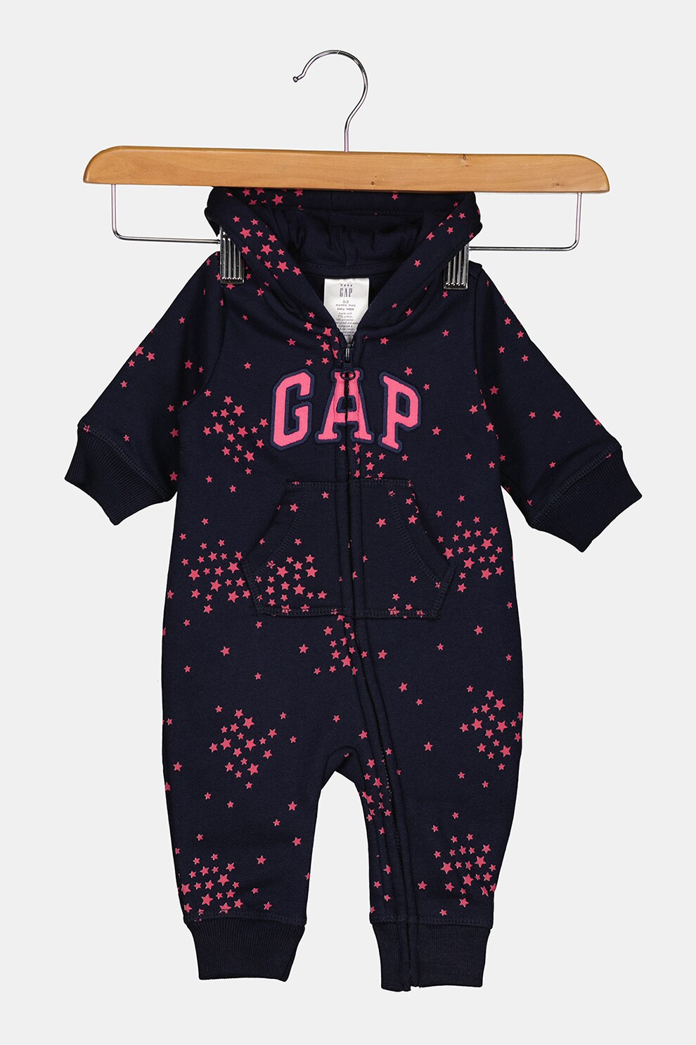 GAP, Salopeta lunga cu gluga si logo, Bleumarin inchis/Fucsia