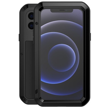 Set husa si sticla Love Mei, Compatibil cu iPhone 12 Mini, Negru Set husa si sticla Love Mei, Compatibil cu iPhone 12 Mini, Negru