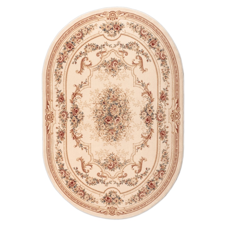 Carpeta gyapjú szőnyeg, 100% Bella 539-2-51033, 80 x 150 cm, bézs / tégla, klasszikus