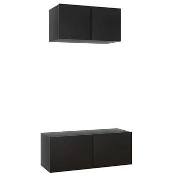 Set dulap TV vidaXL, PAL, 60/80 x 30 x 30 cm, Negru Set dulap TV vidaXL, PAL, 60/80 x 30 x 30 cm, Negru