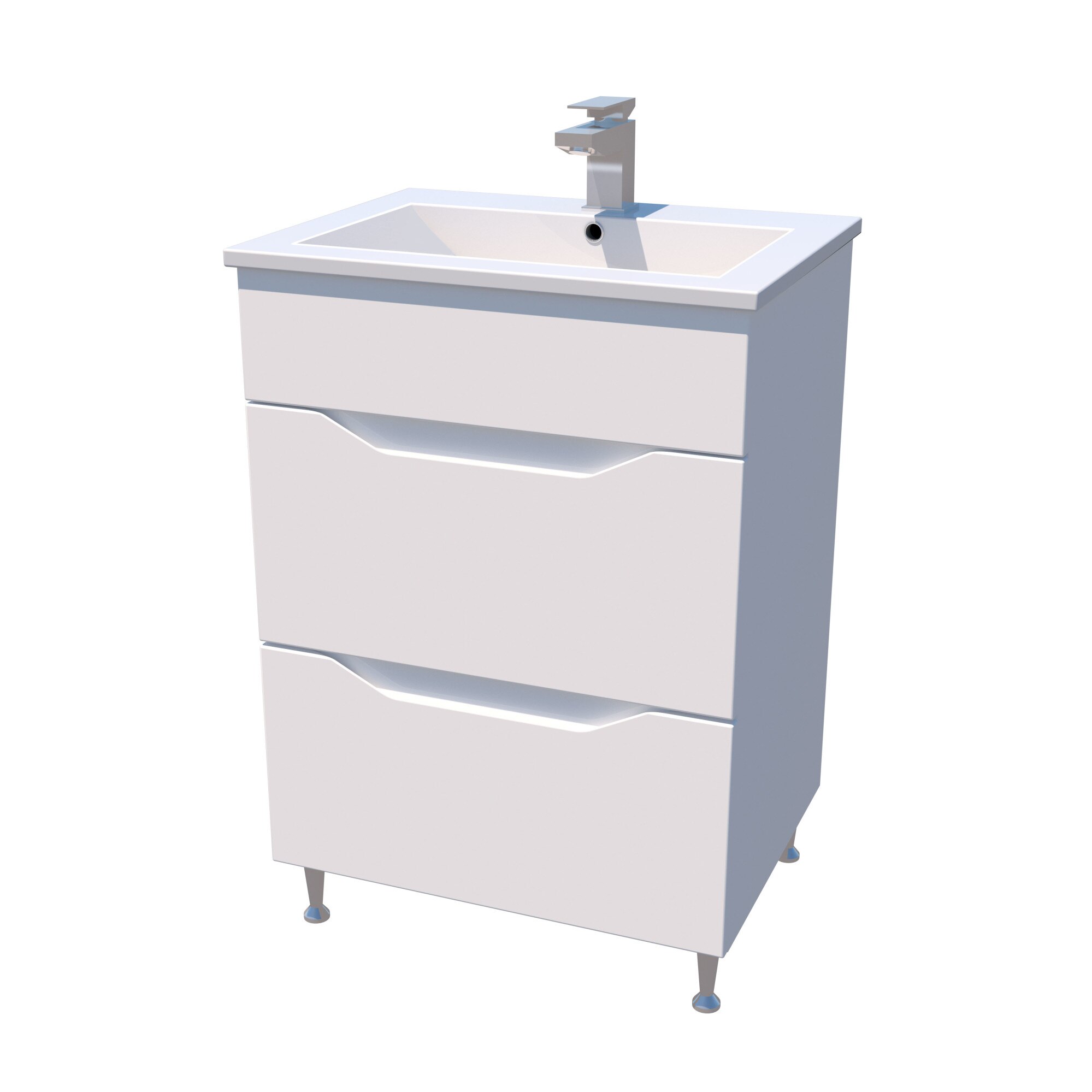 Mobilier DAVOS din MDF vopsit lucios 60 cm, cu 2 sertare si lavoar slim ceramic 60 cm