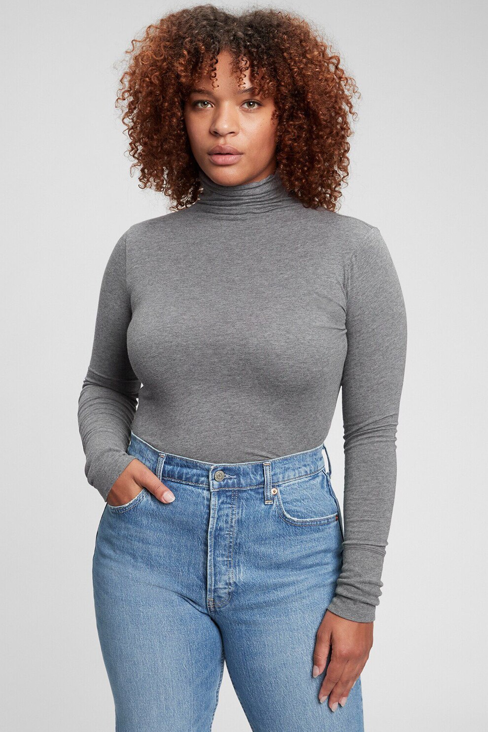 GAP, Bluza din amestec de modal cu guler inalt, Gri
