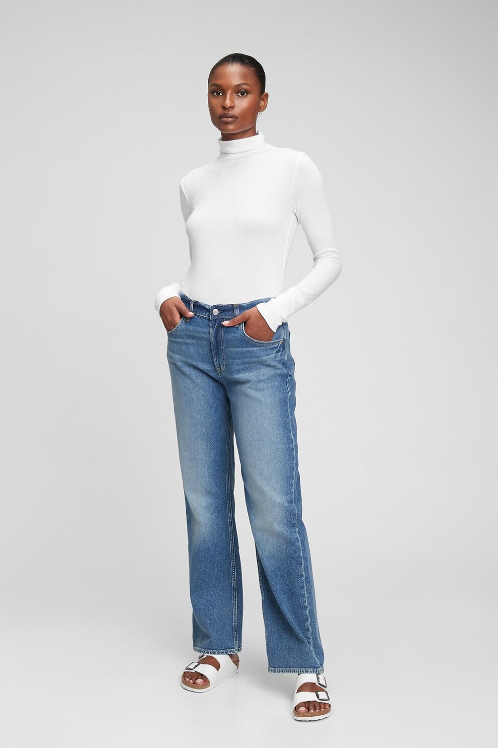 GAP, Bluza din amestec de modal cu guler inalt, Alb
