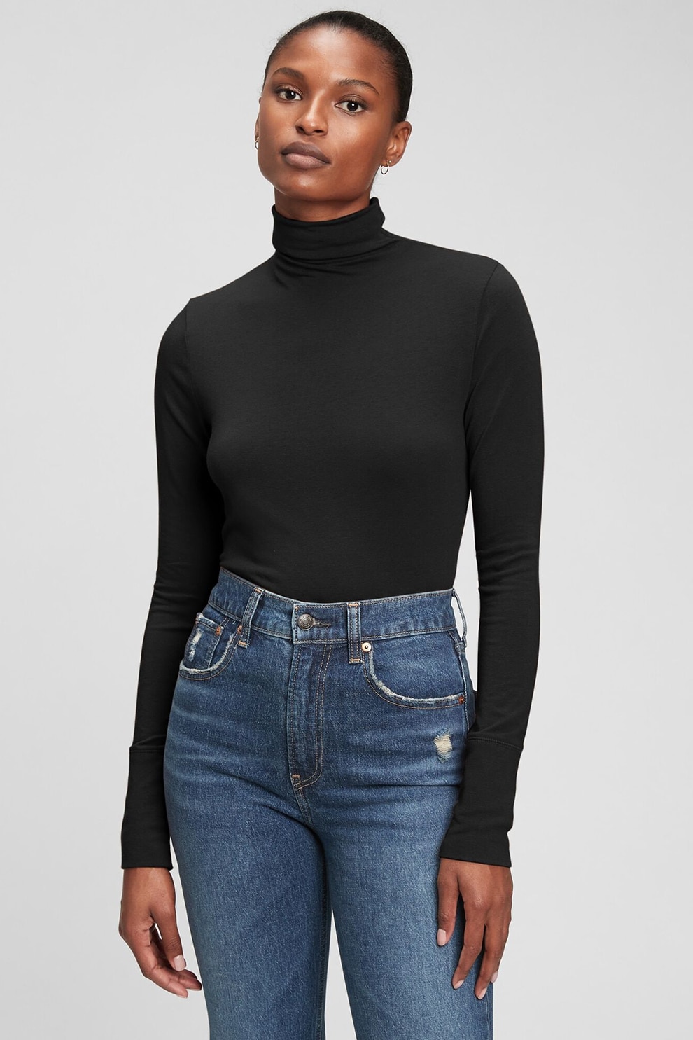 GAP, Bluza din amestec de modal cu guler inalt, Negru