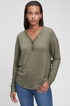 GAP, Bluza Henley cu decolteu in V, Verde militar GAP, Bluza Henley cu decolteu in V, Verde militar