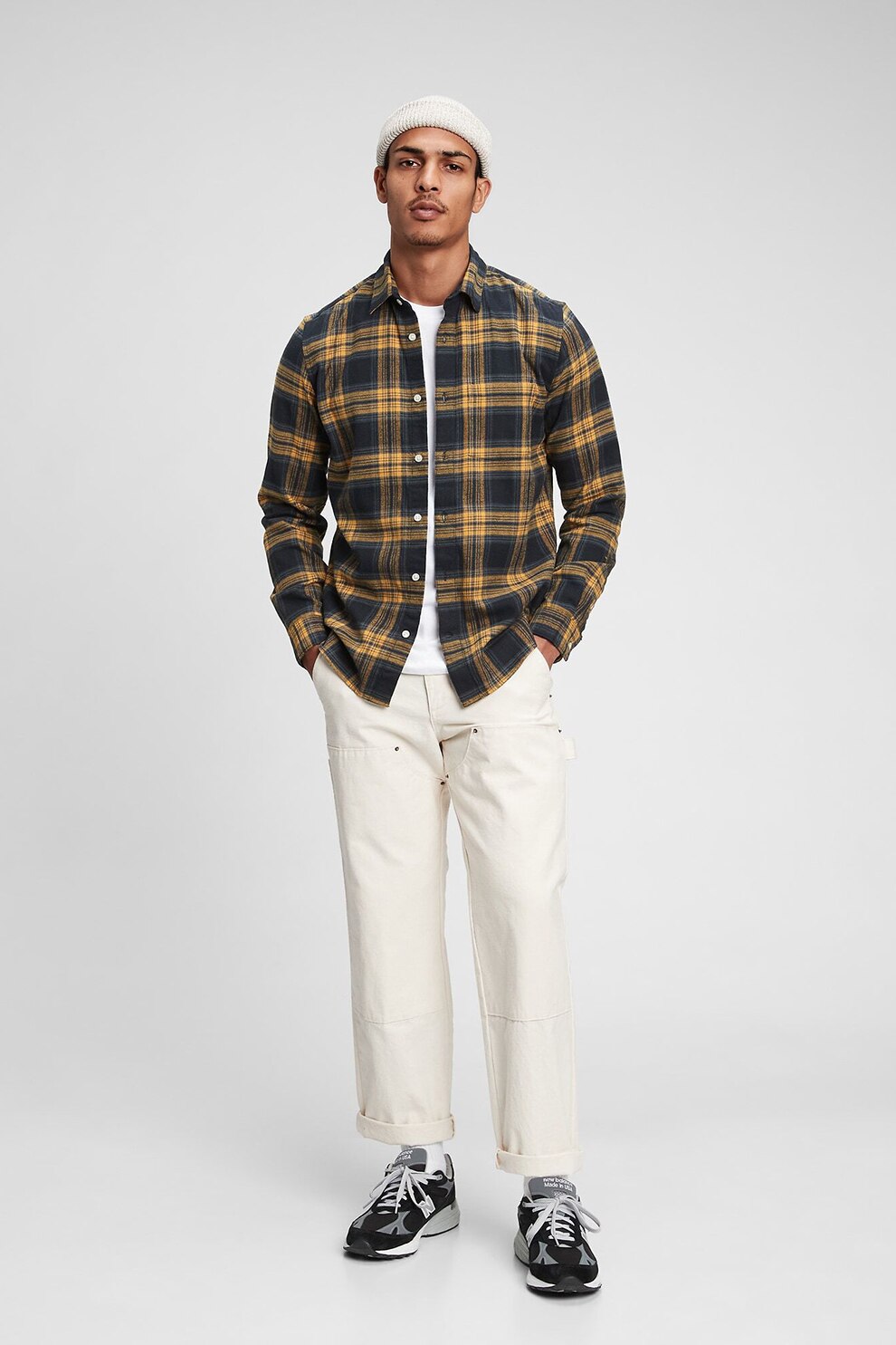 GAP, Camasa de bumbac organic cu buzunar aplicat, Negru/Galben