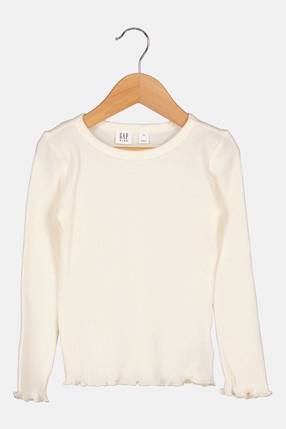GAP, Bluza din jerseu cu decolteu la baza gatului si aspect texturat, Alb prafuit