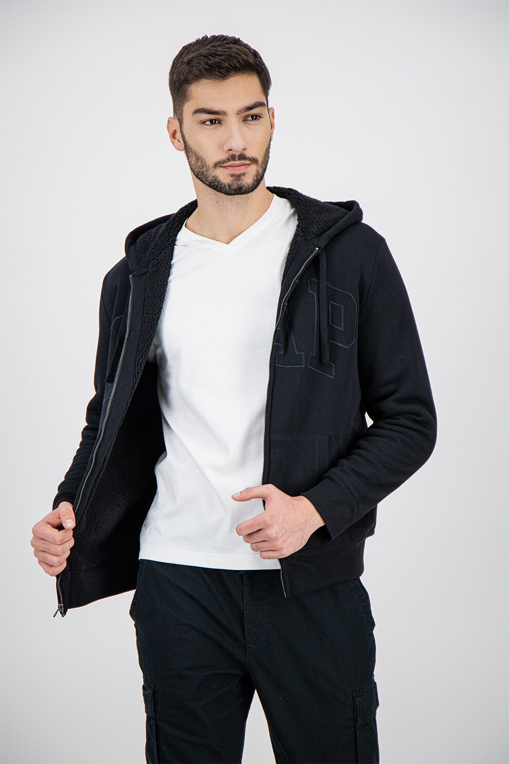 GAP, Hanorac cu fermoar si logo brodat, Negru